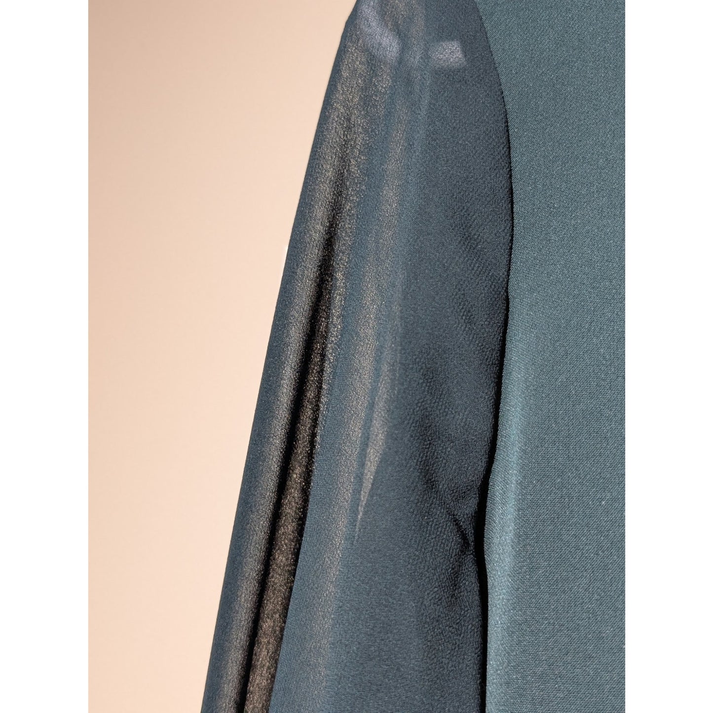 Calvin Klein Dark Green Sheer Bell Sleeve One Button Back Blouse Womens Size M