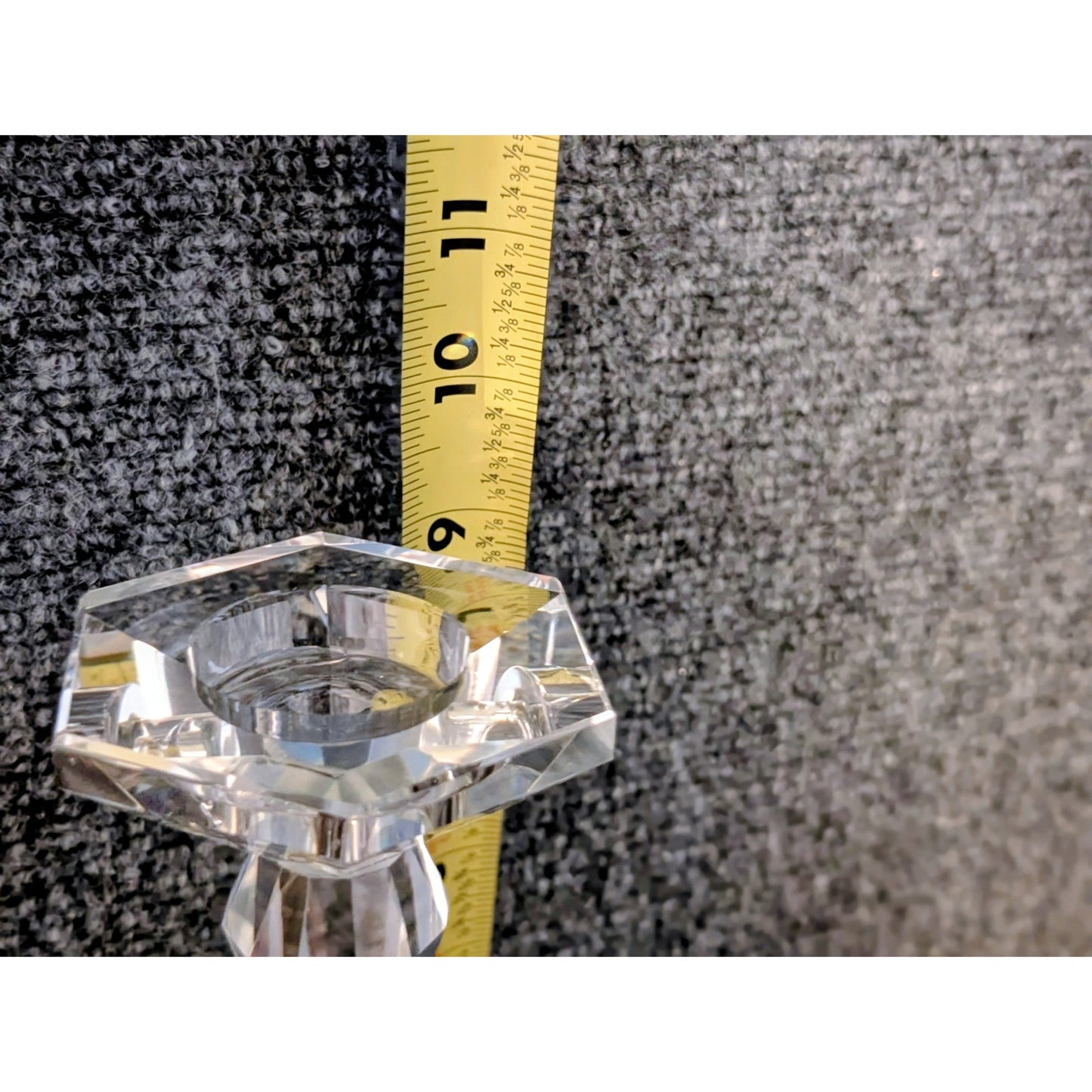 Set of Two Heavy Faceted Lead Crystal Candle Holders 11" & 9" Tall