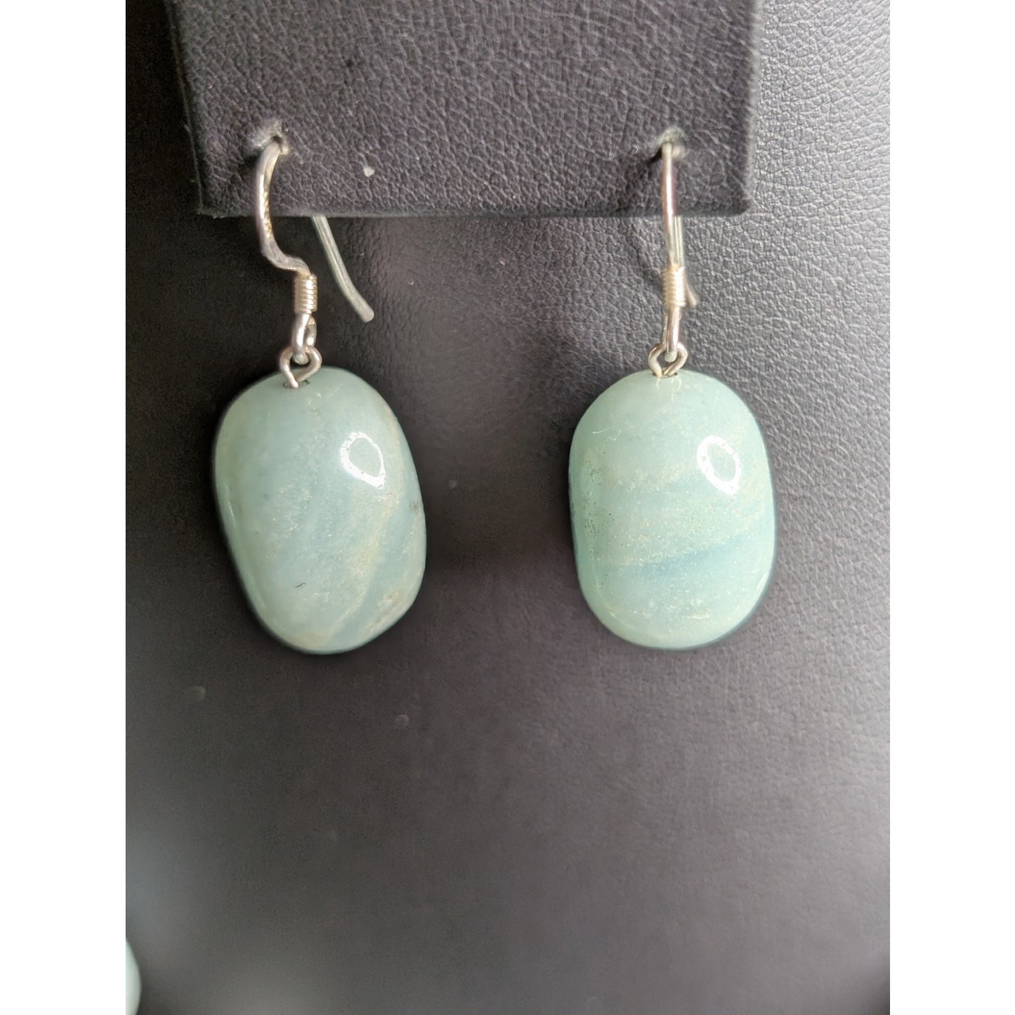 GSJ Sterling Silver Natural Blue Aqua Stone Bead Necklace & Dangle Earring Set