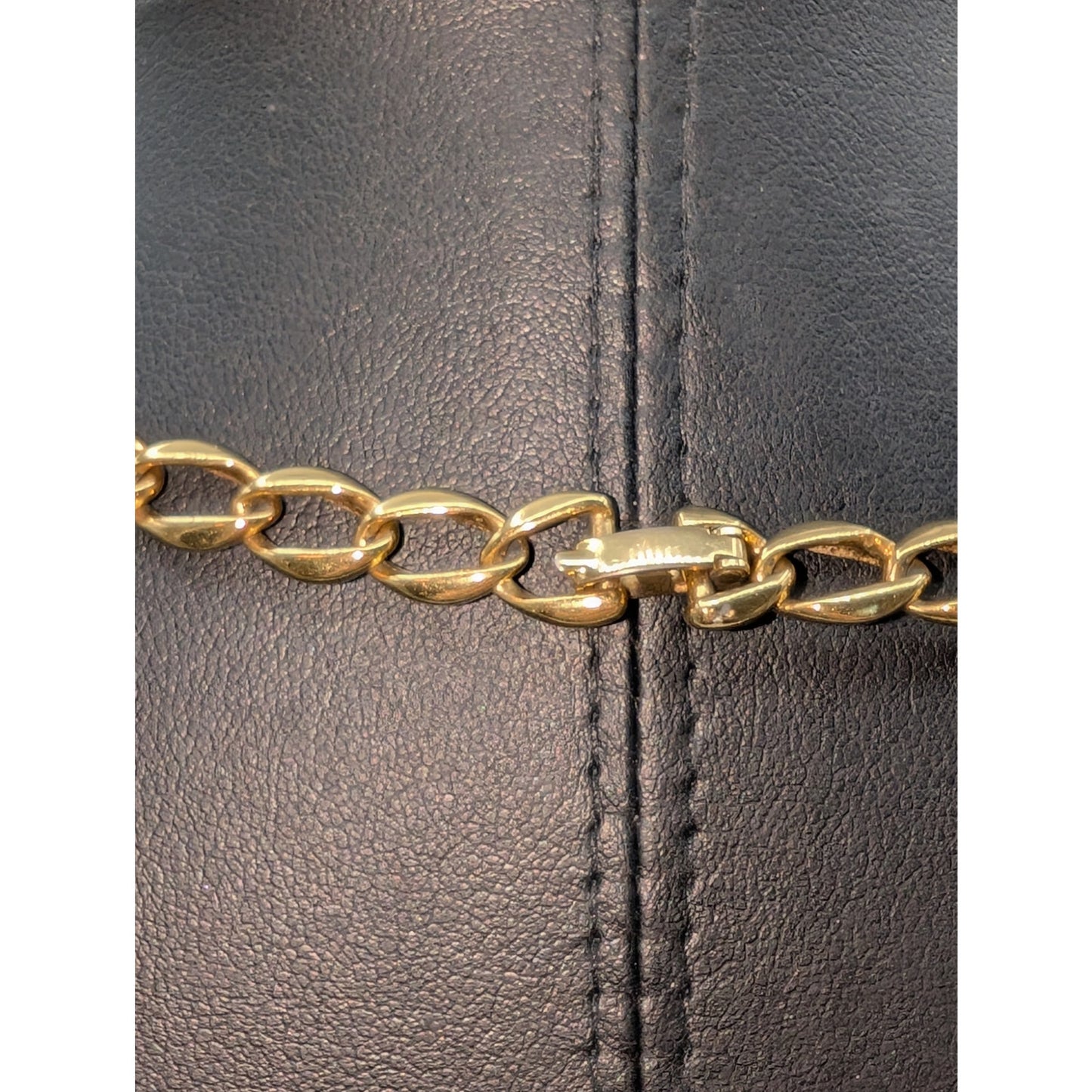Vintage Monet Cream Enamel Gold Tone Chain Link 16.5" Fold Over Clasp Necklace