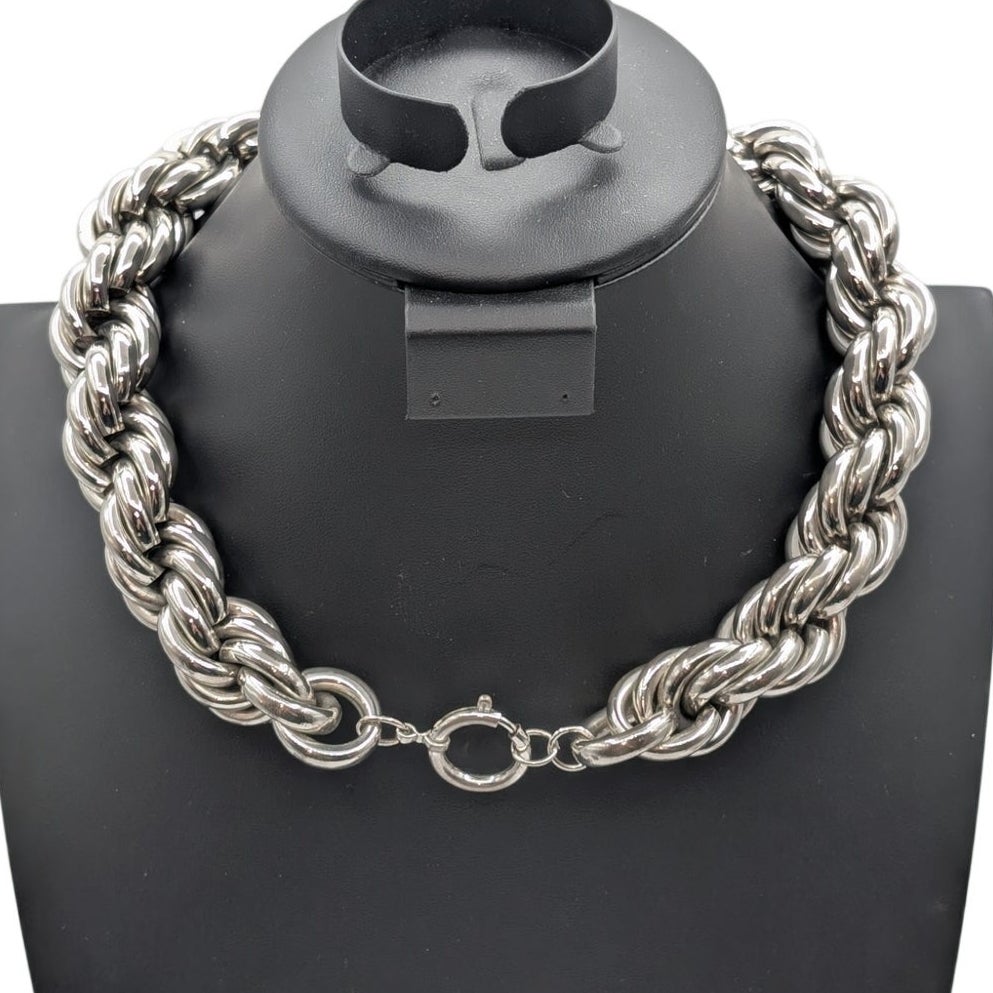 Chunky Heavy 202.63g Silver Tone 20mm Rope Chain 20" Choker Necklace