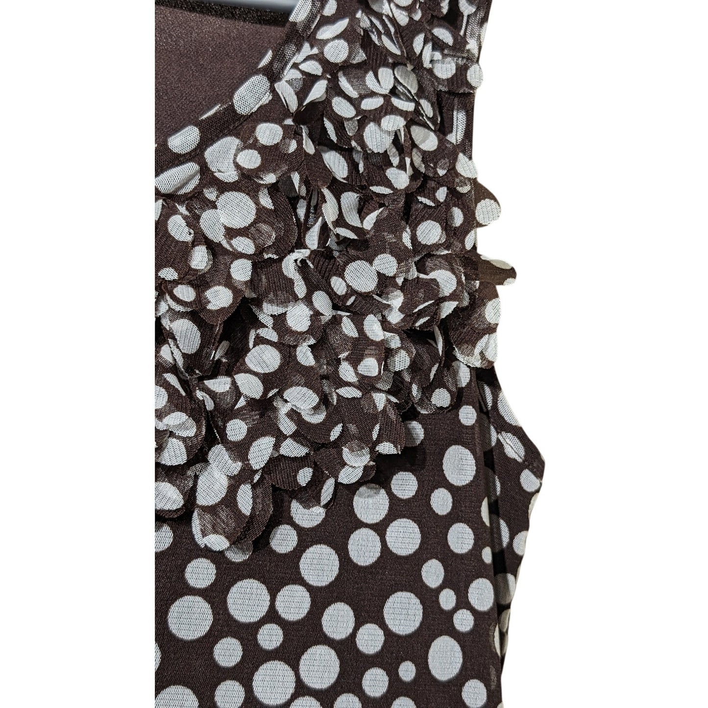INC International Concepts Brown Polka Dot Flouncy Ruffle Neck Tank Womens Sz L