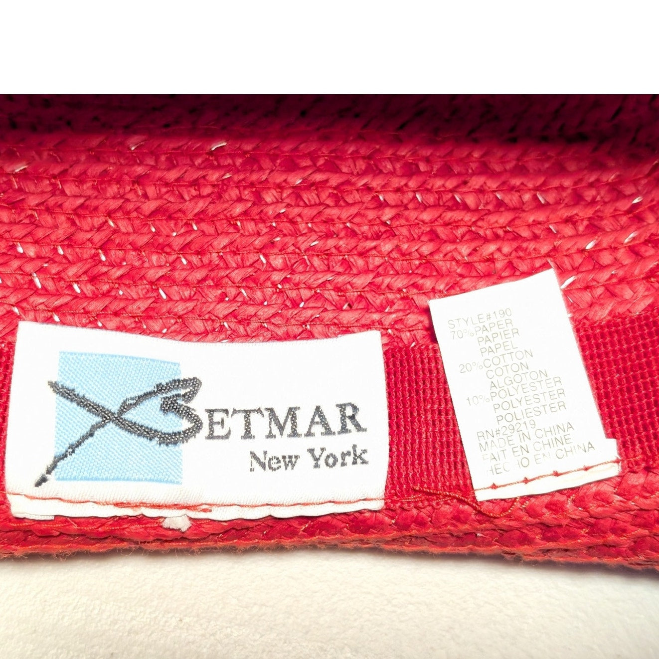 Betmar New York Vintage Red Paper Cotton Blend Logo Ribbon Flip Brim Sun Hat