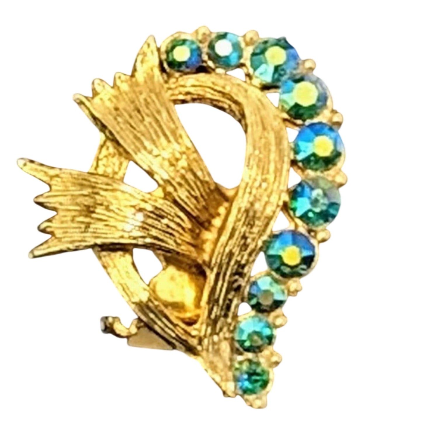 Vintage Gold tone Bow Design AB crystal clip on earrings