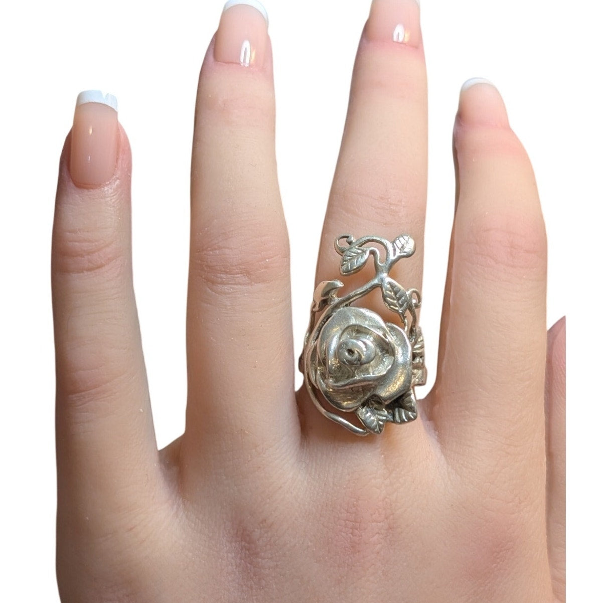 Vintage Vining Rose 925 Sterling Silver Ring Size 6.75