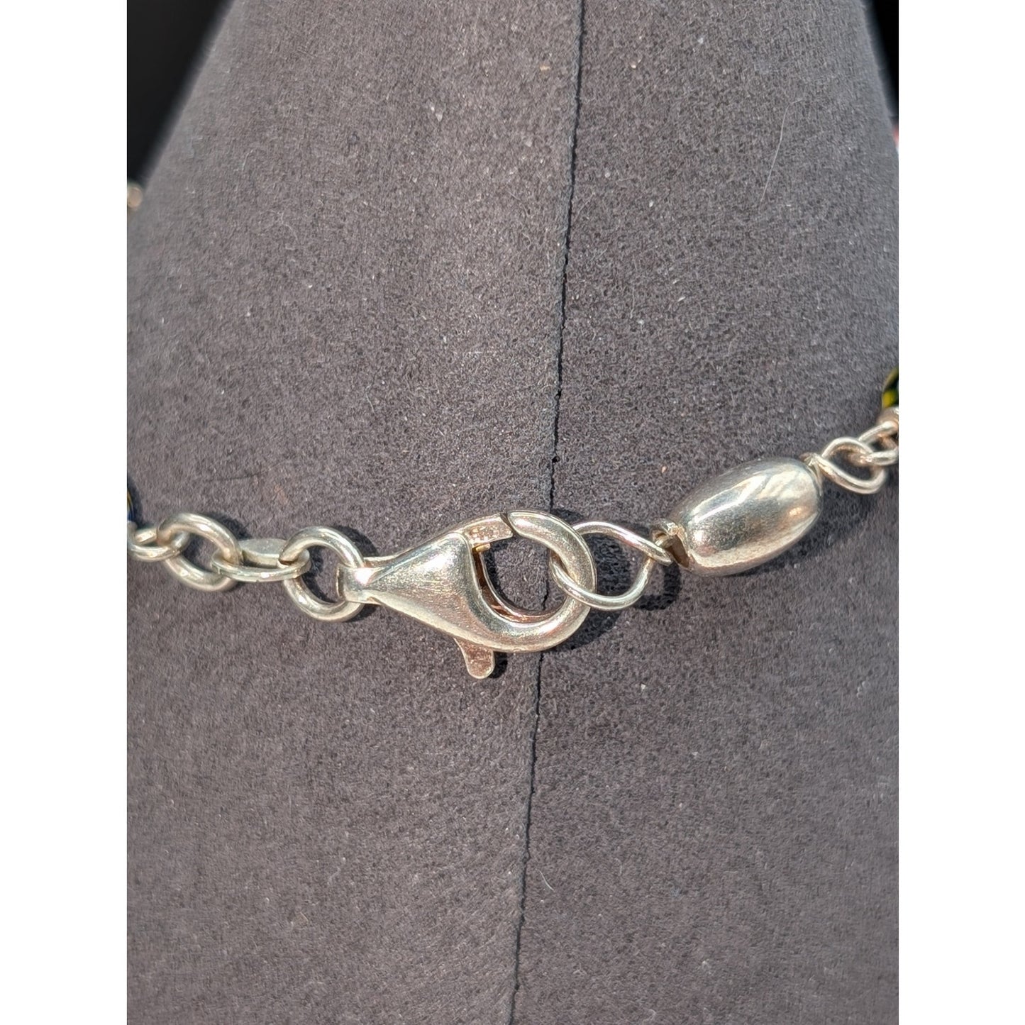 925 Italy Sterling Silver Millifiore Glass Sterling Bead Bracelet