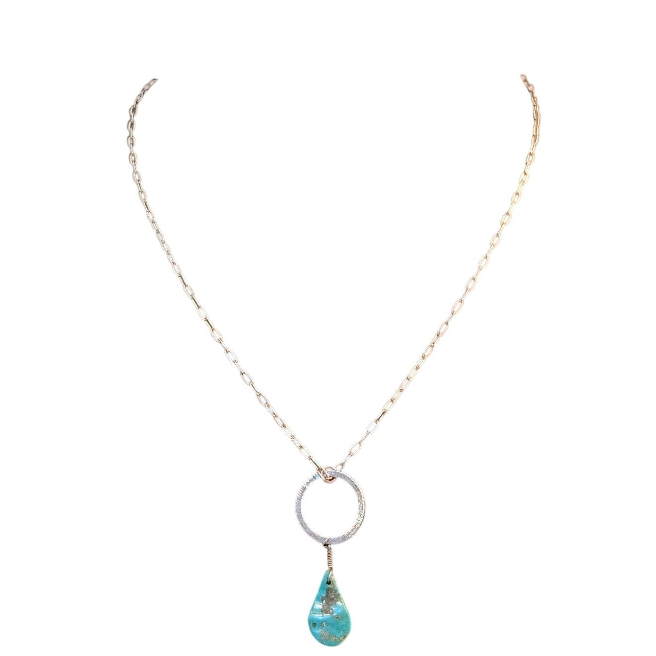 Handpicked Boho Sterling Turquoise Teardrop Pendant Chain Necklace