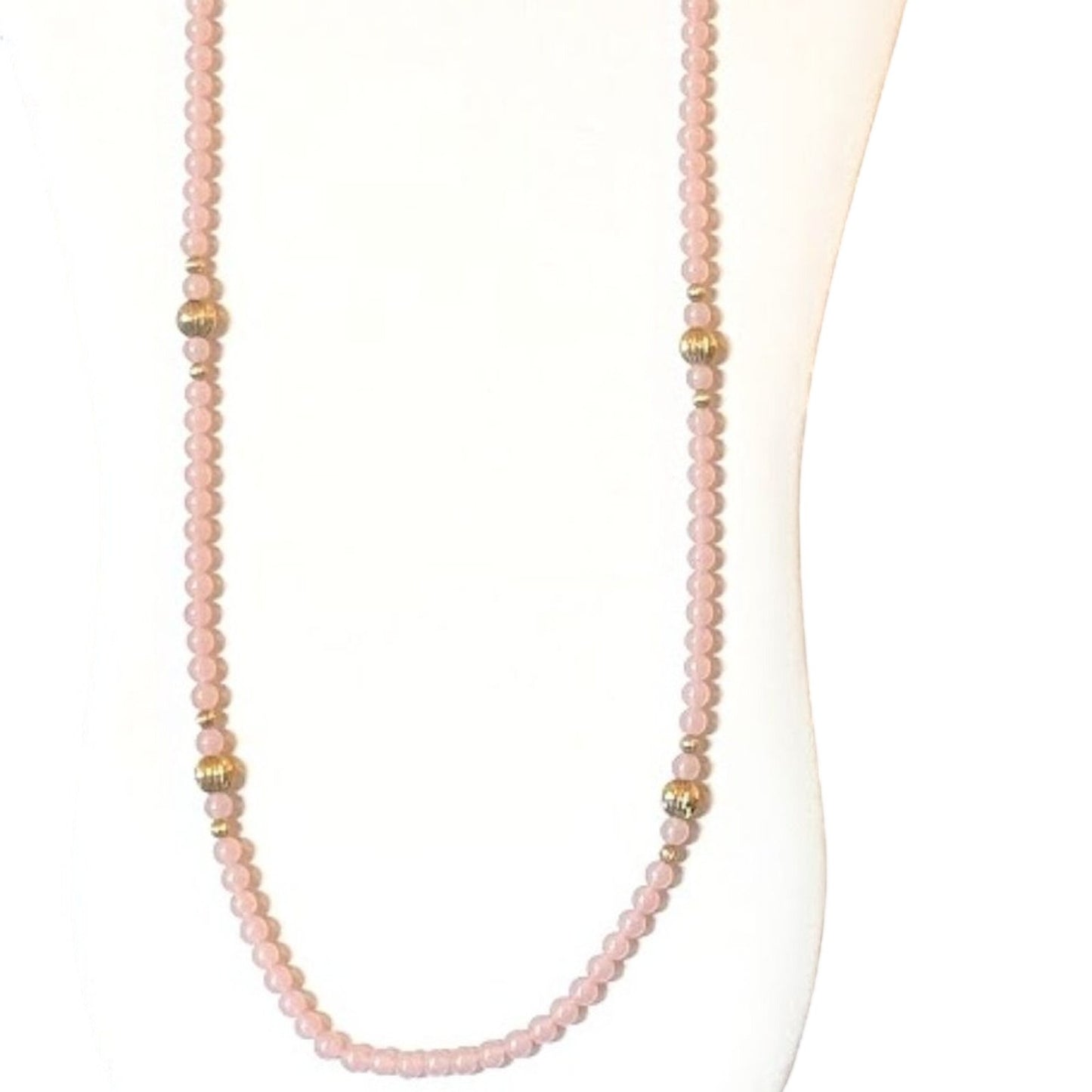 Vintage Pale Pink Acrylic & Gold Etched Bead Necklace with Acrylic Barrel Clasp
