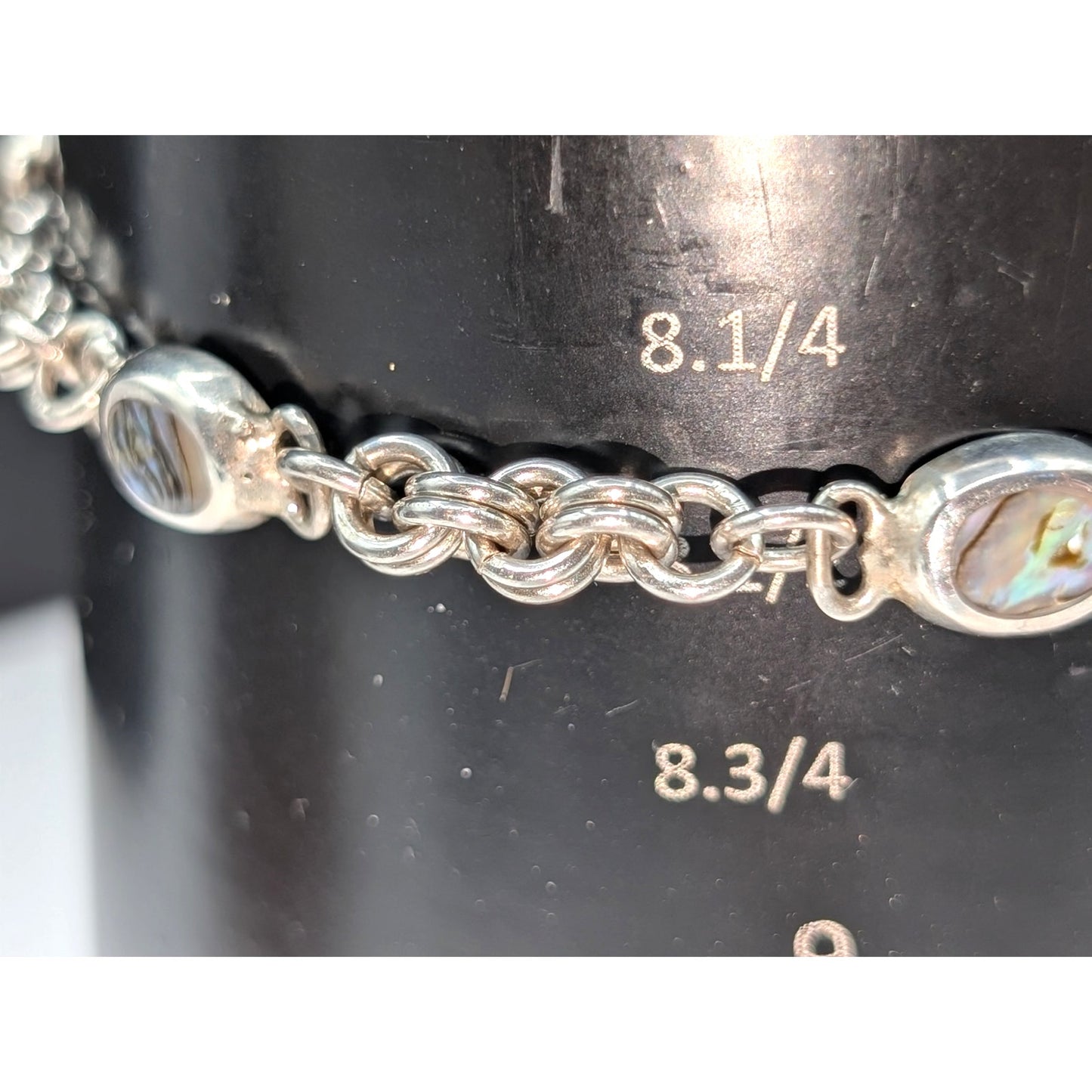 Vintage 925 Sterling Silver Abalone Shell Chain Bracelet