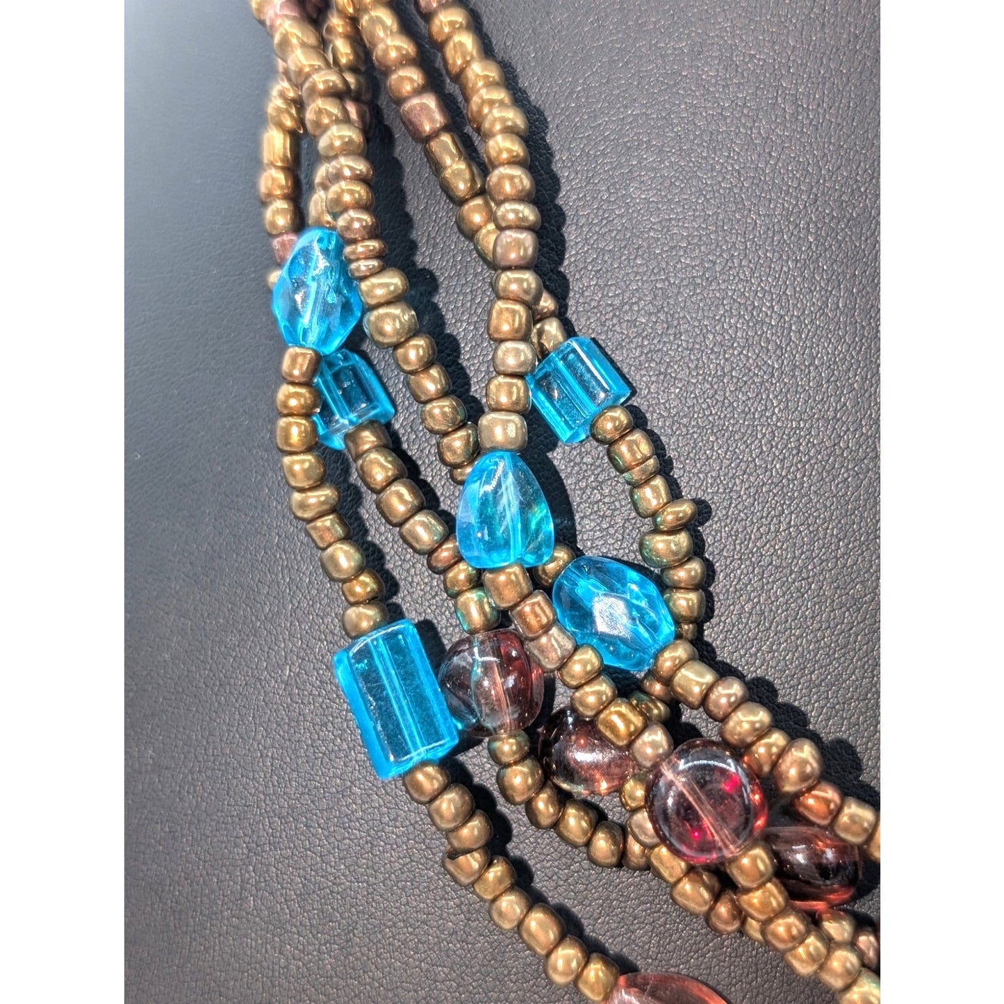 Vintage Four Strand Bronze Glass Beaded 16.5"-19" Necklace