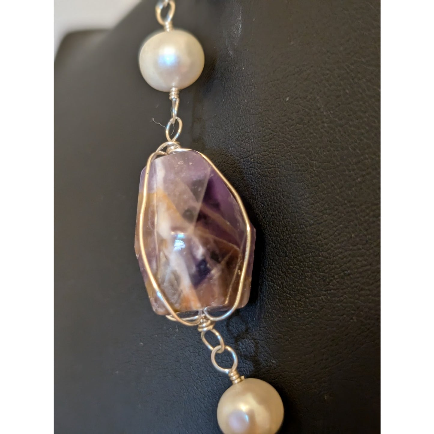 Chunky Wired Purple Lace Agate & Amethyst Fresh Water Pearl Sterling Necklace