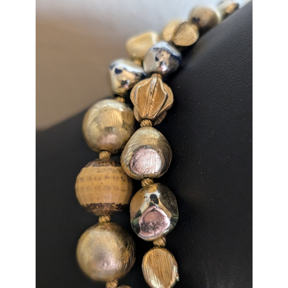 VTG Signed Hattie Carnegie Two Strand Goldtone & Silver Tone Beaded 19" Necklace