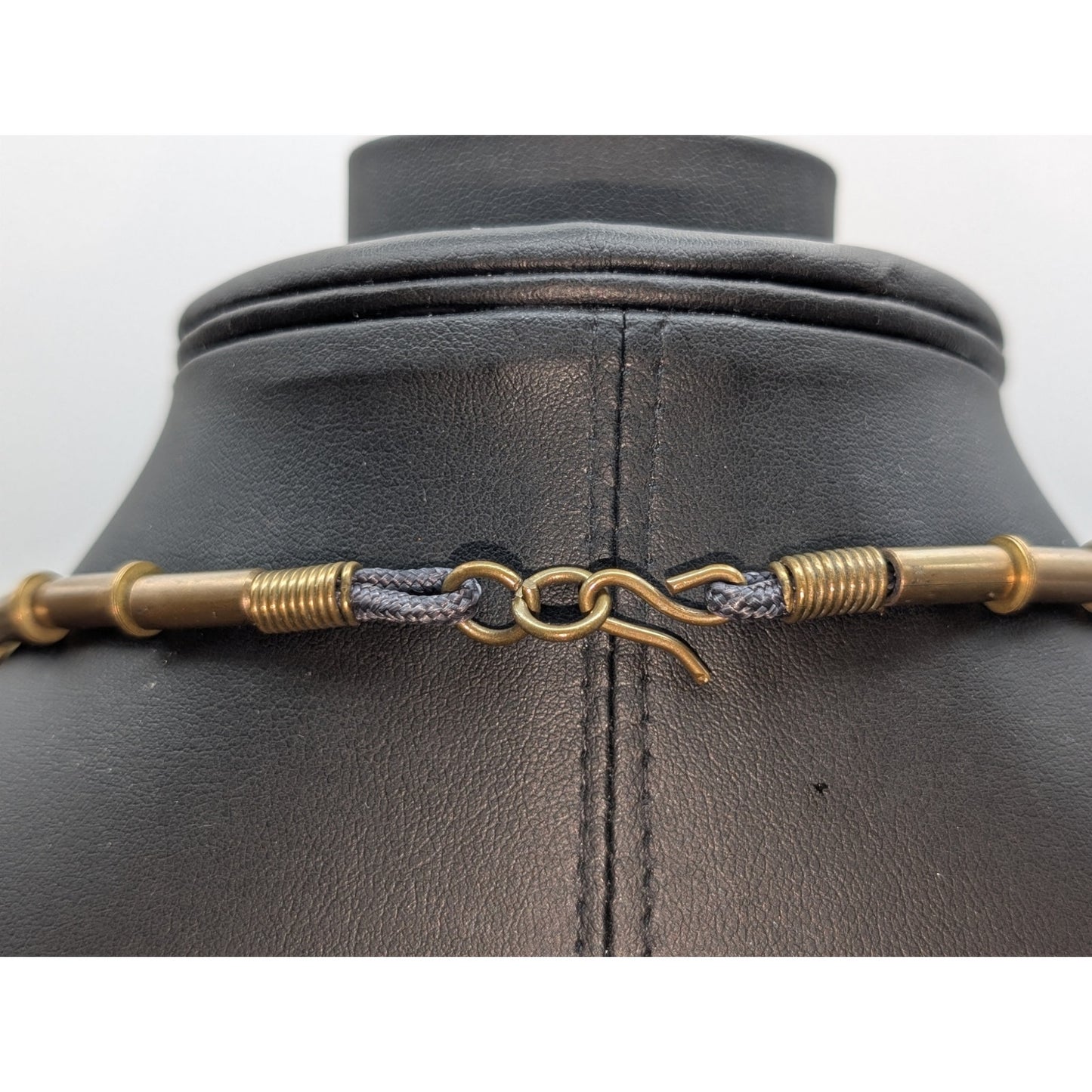 Vintage Brass Open Circles Black Cabochon Tribal Statement Necklace