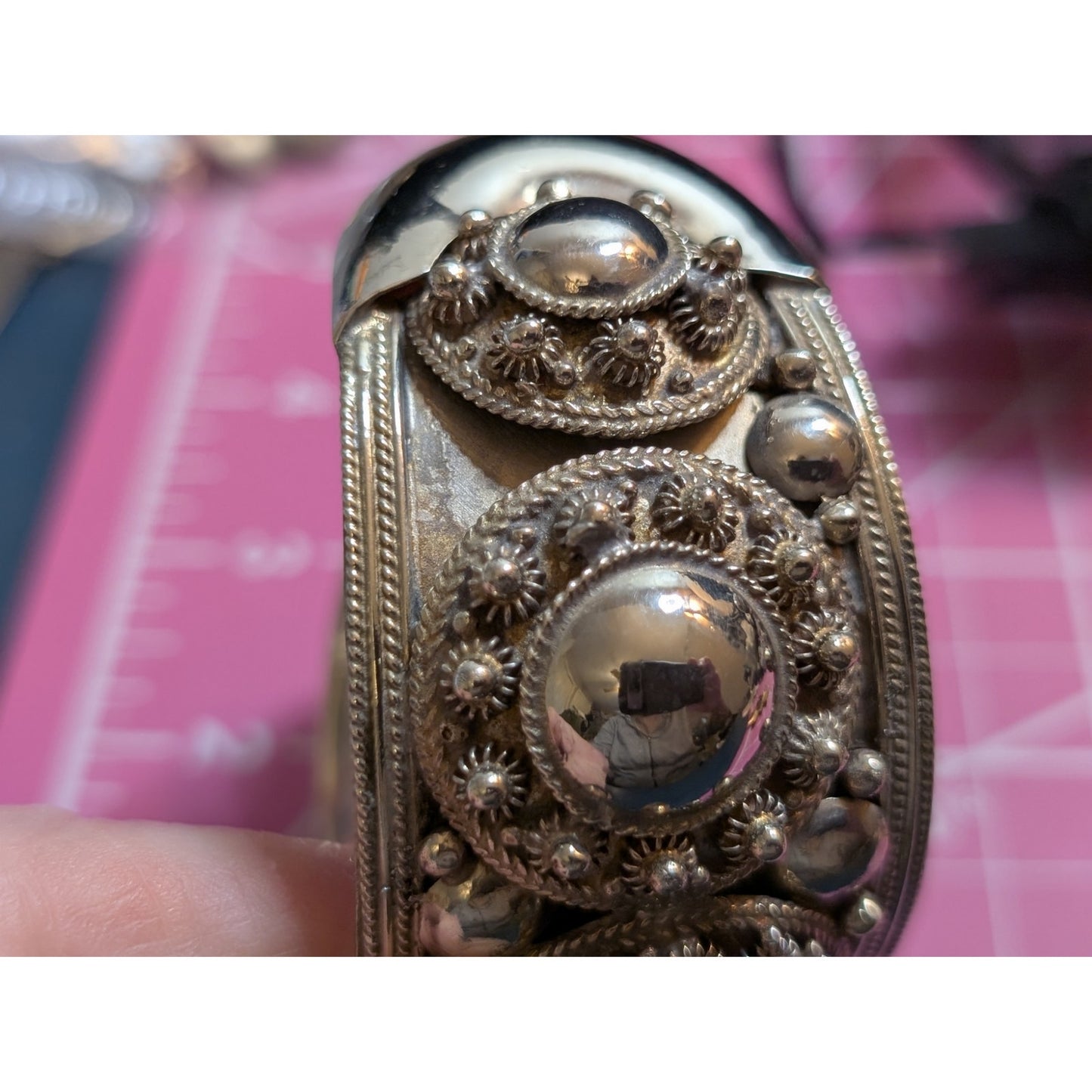 Rare Vintage Antique Siam Sterling Silver 64g 7" Wide Cuff Bracelet
