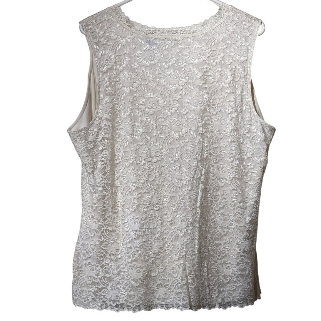 East 5th Woman Cream V-Neck Lace Overlay Shell/Tank Top Womens Size 1X