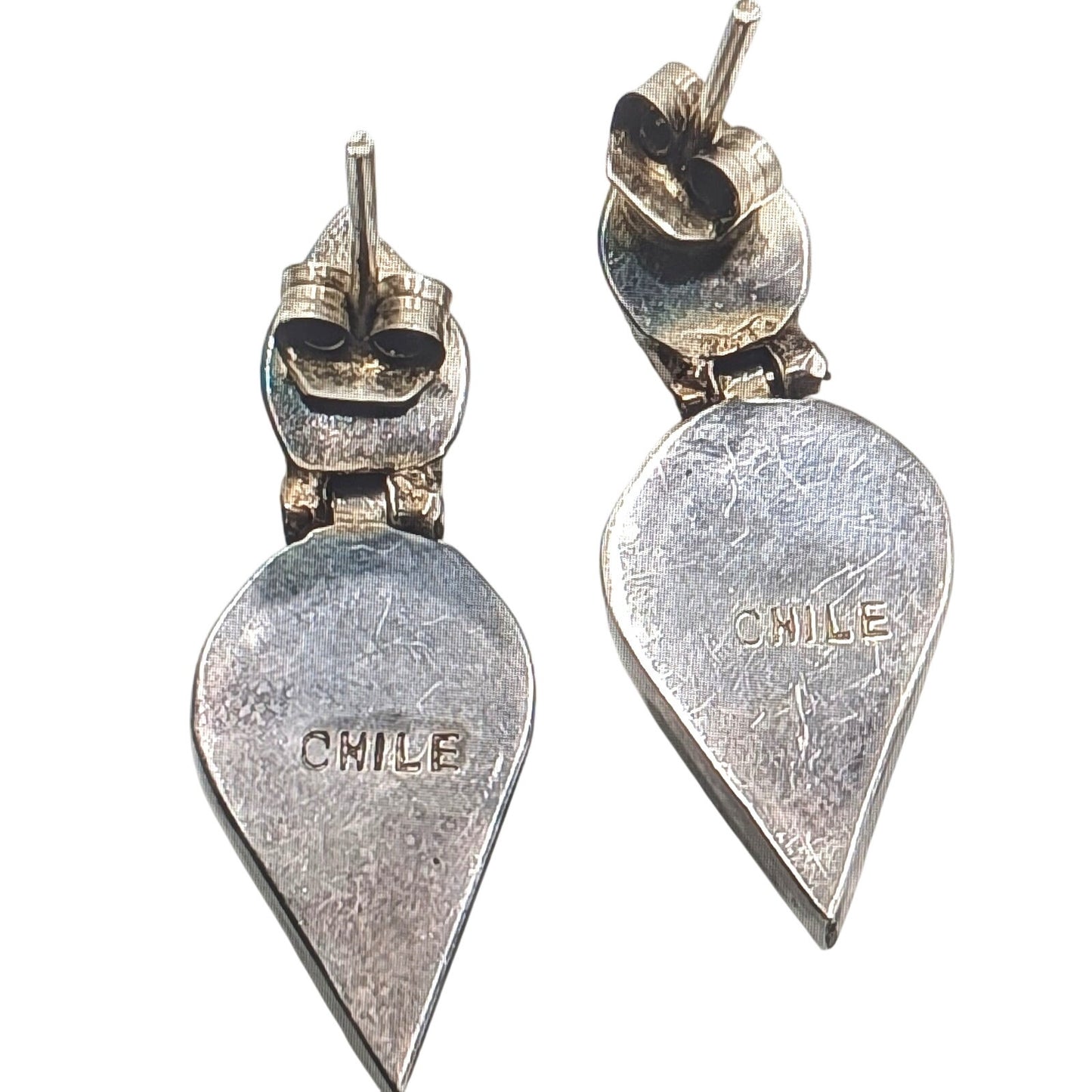 Vintage 925 Sterling Silver Marked Chile Tiger's Eye Hinged Dangle Post Earrings