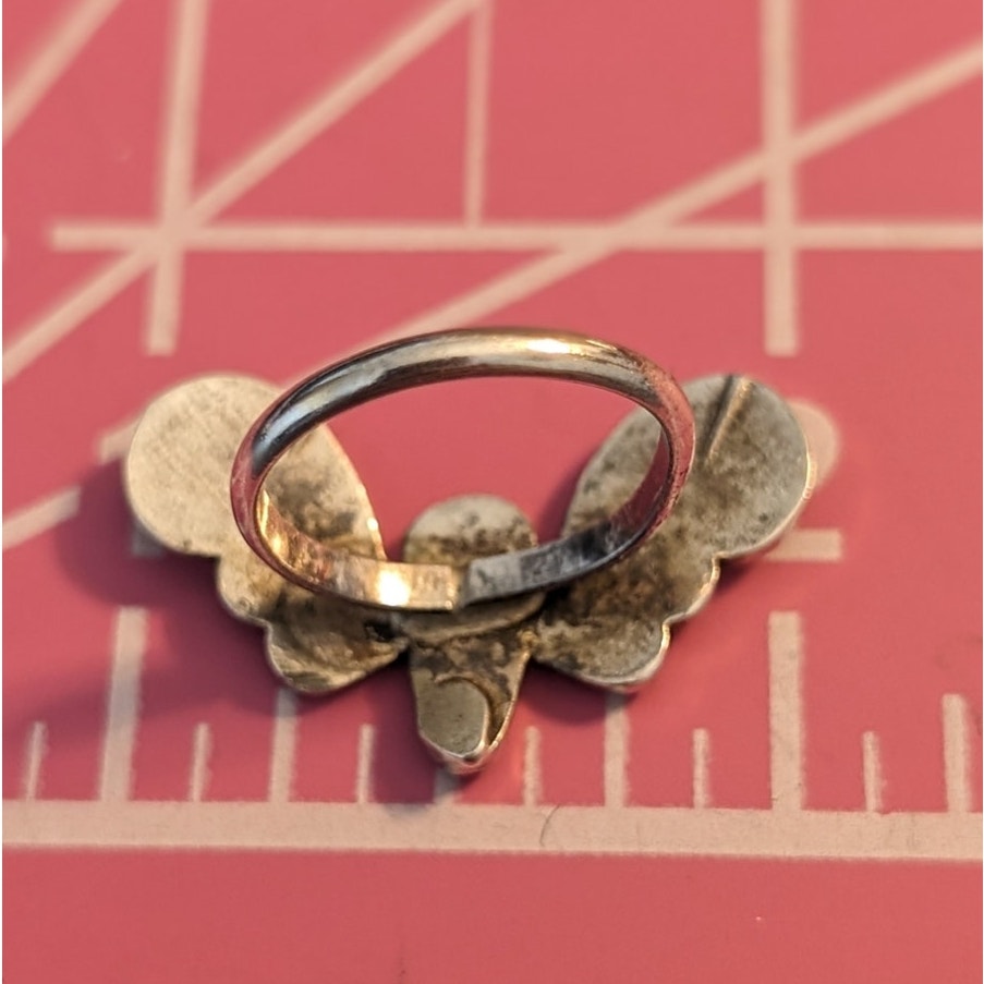 Vintage Native American Sterling Bird Ring With Inlaid Stones Size 3