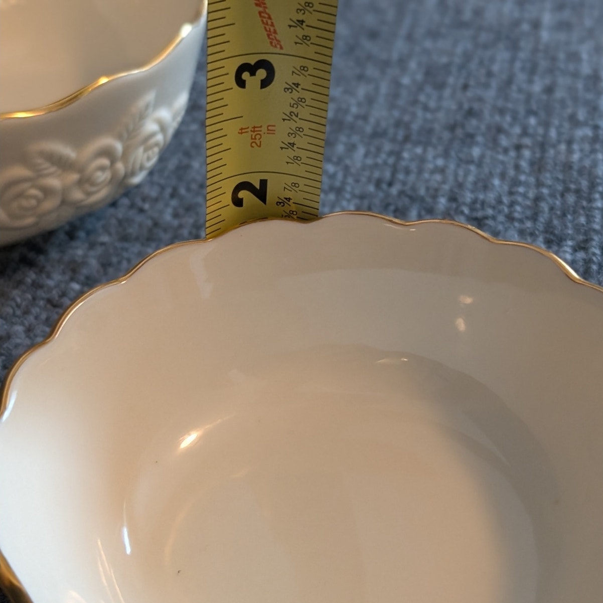 Lenox Rosebud Collection Vtg 80s Pair of Cream Gold Scalloped Rim Candy Dishes