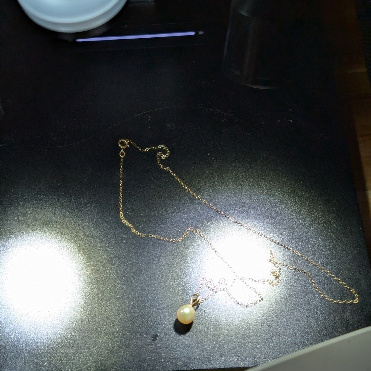 Vtg 14K Yellow Gold Genuine Pearl Pendant 18" Chain Spring Ring Clasp Necklace