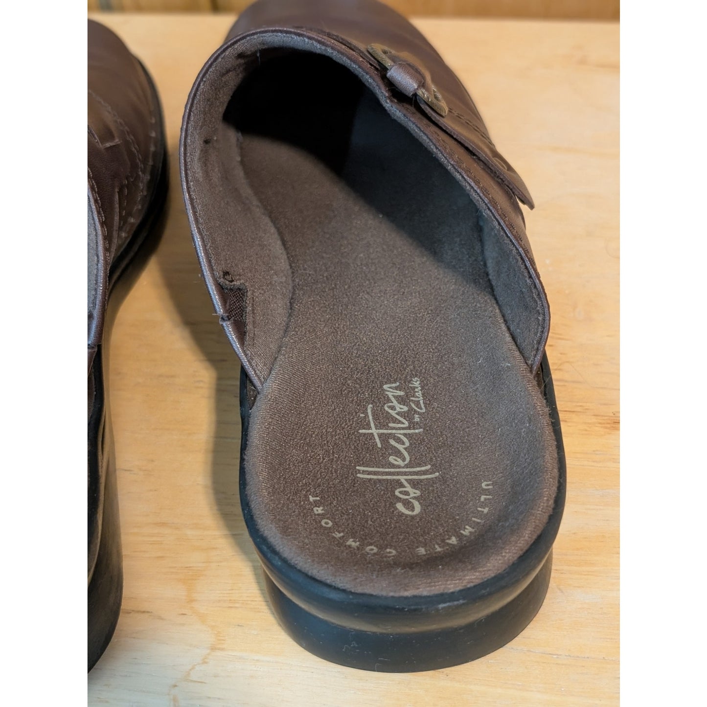 CLARKS Collection Women's Patty Keren Dark Brown Leather Mules Size 8