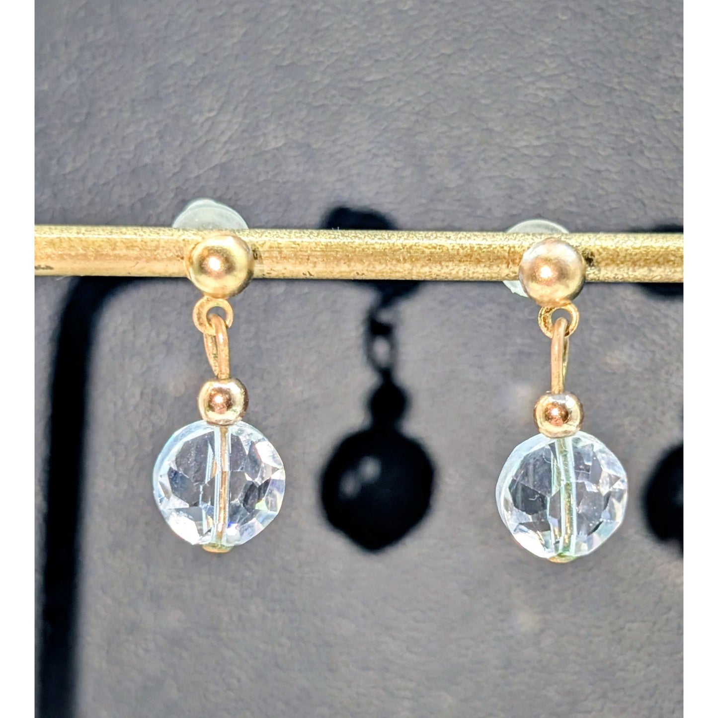 Vintage Gold Tone Crystal Bead Drop Dangle Earrings