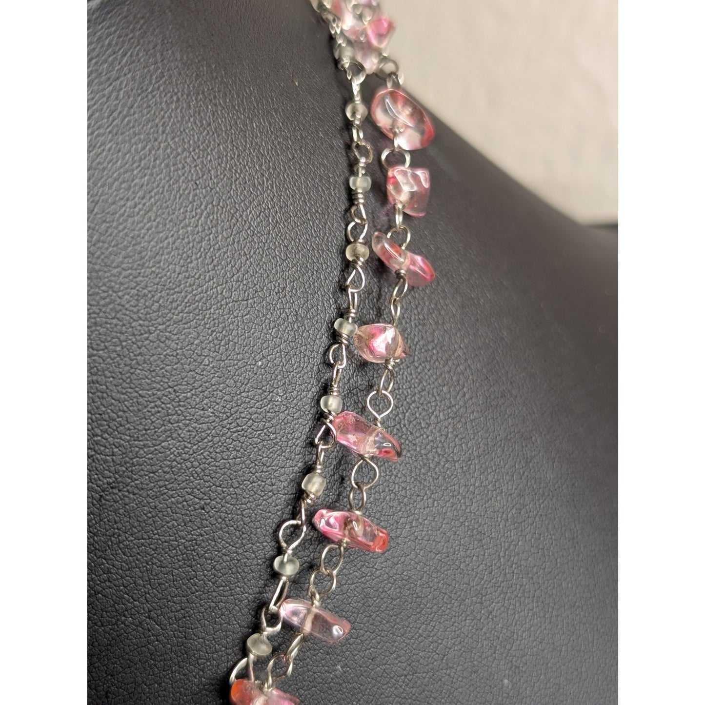 American Eagle Sterling Silver Double Strand Chip Bead Wire Chain 17" Necklace