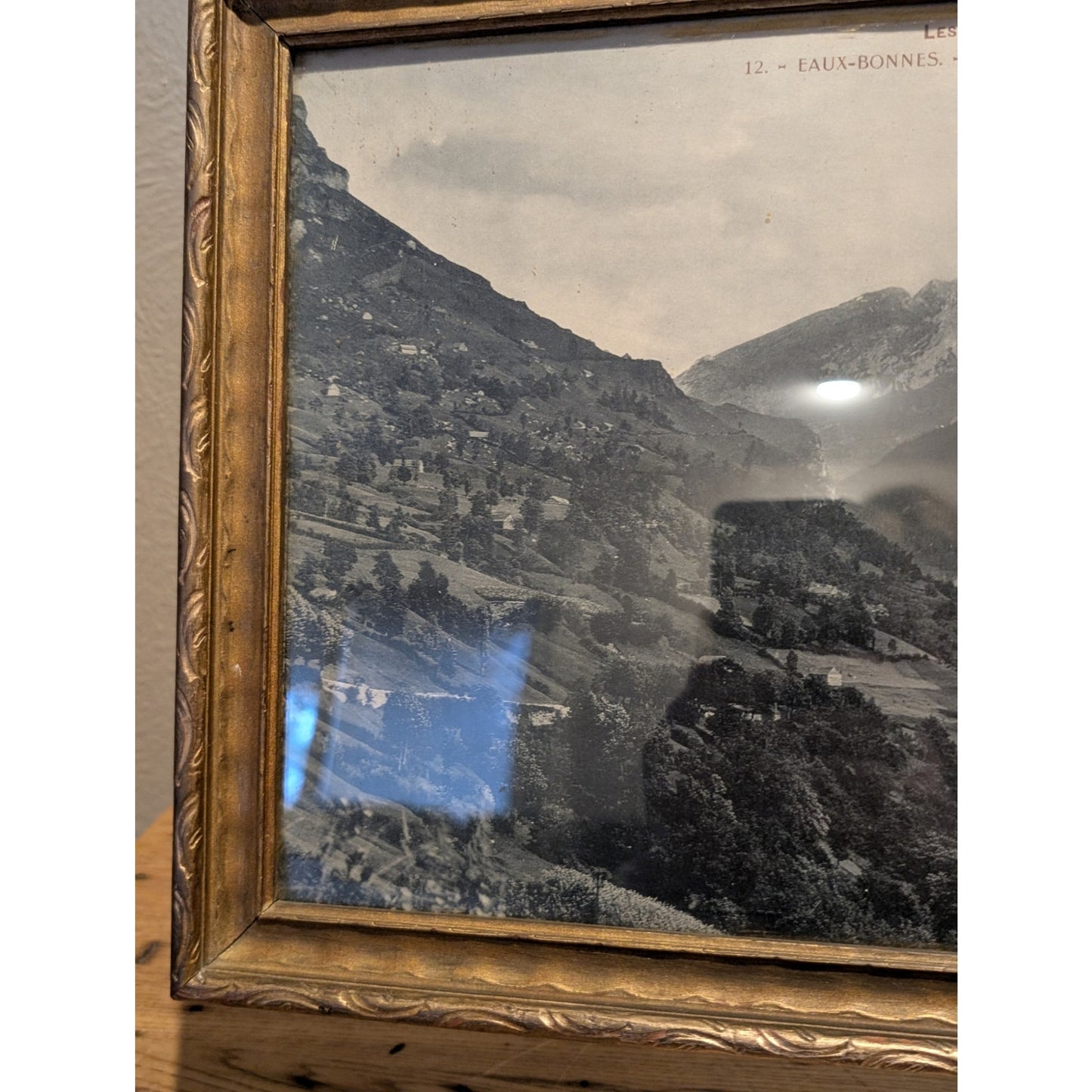 Antique/VTG East to West Framed Black & White Print of Les Pyrenees Under Glass