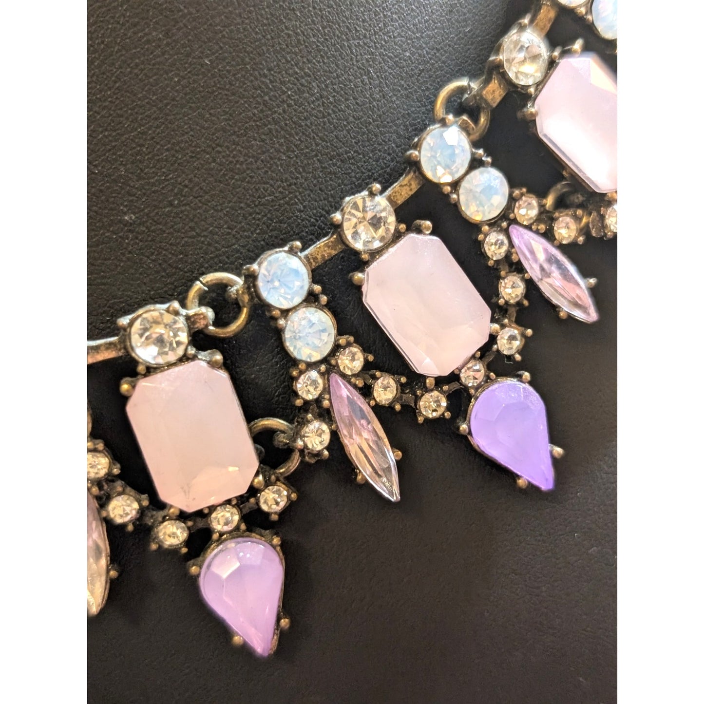 Purple Pink Rhinestone Bronze Metal Statement Necklace