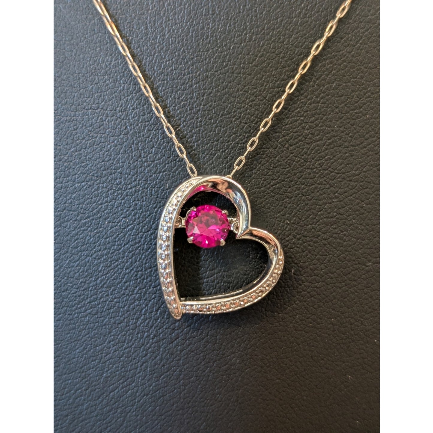 Man Made Moving Ruby 925 Sterling Silver Heart Pendant 18" Necklace