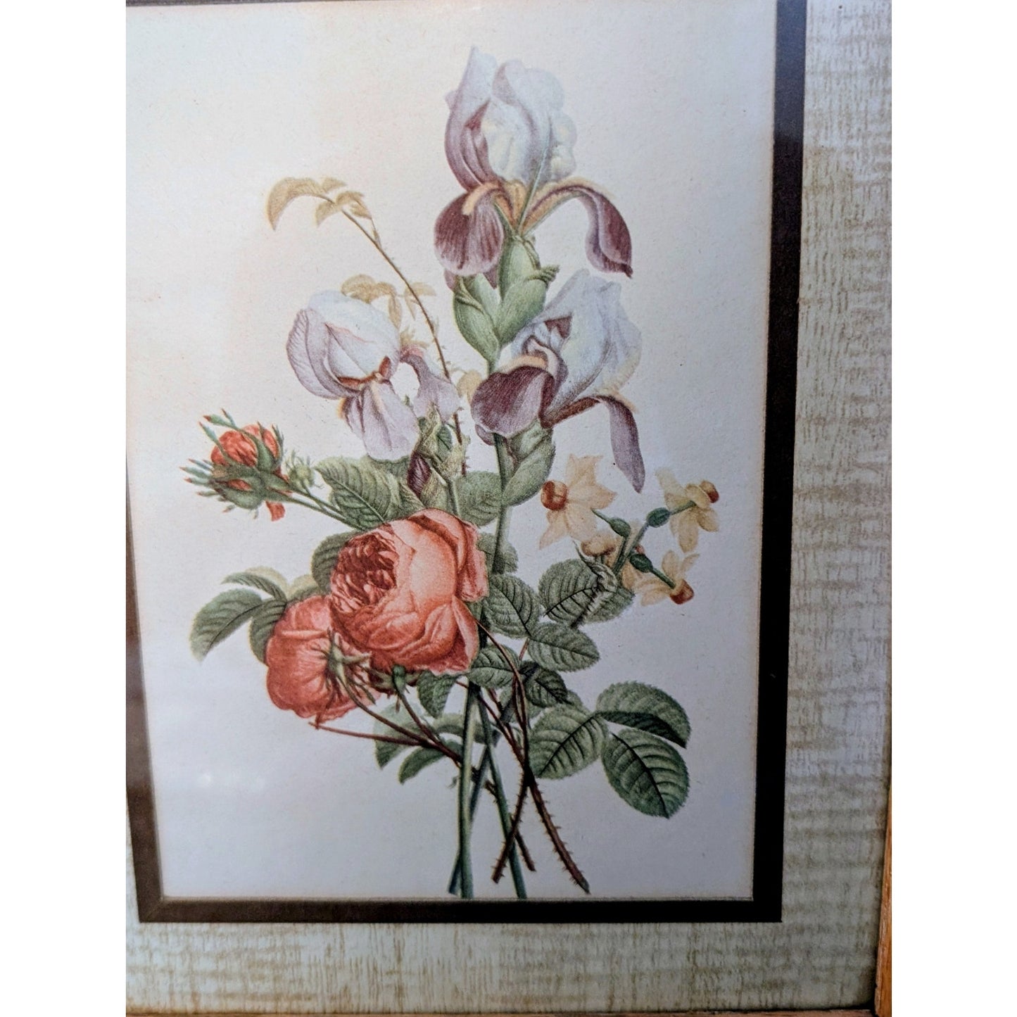 Wood Framed Vintage Iris Rose Lily Floral Bouquet Print by J.L. Prevost