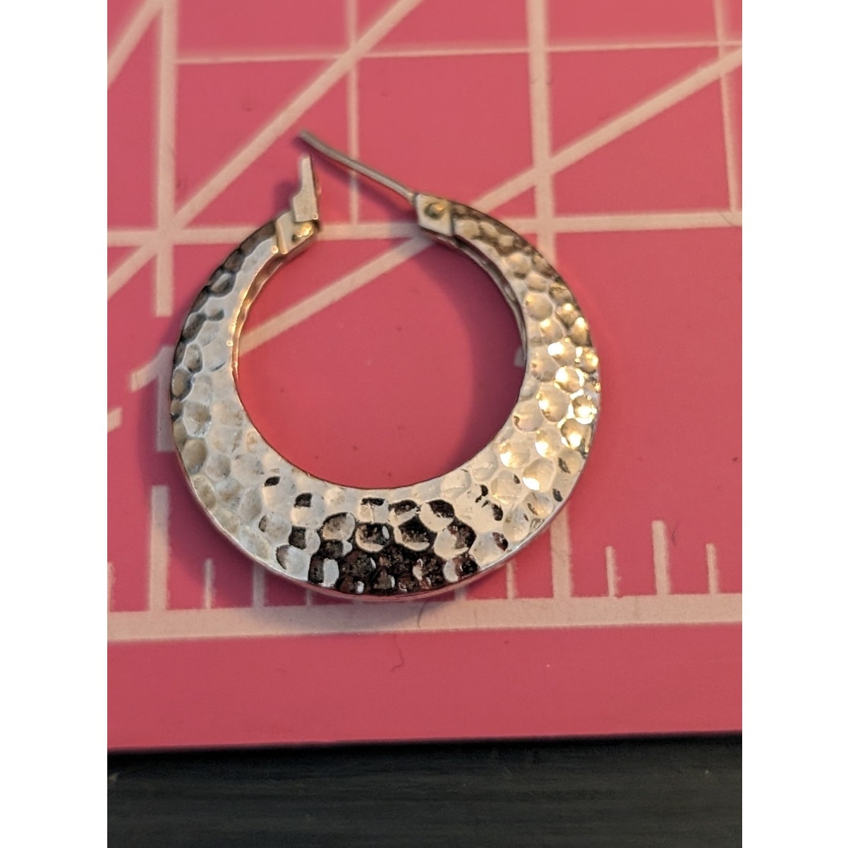 Marked Napier Silver Tone Hammered Hoop Snap Down Clasp Earrings