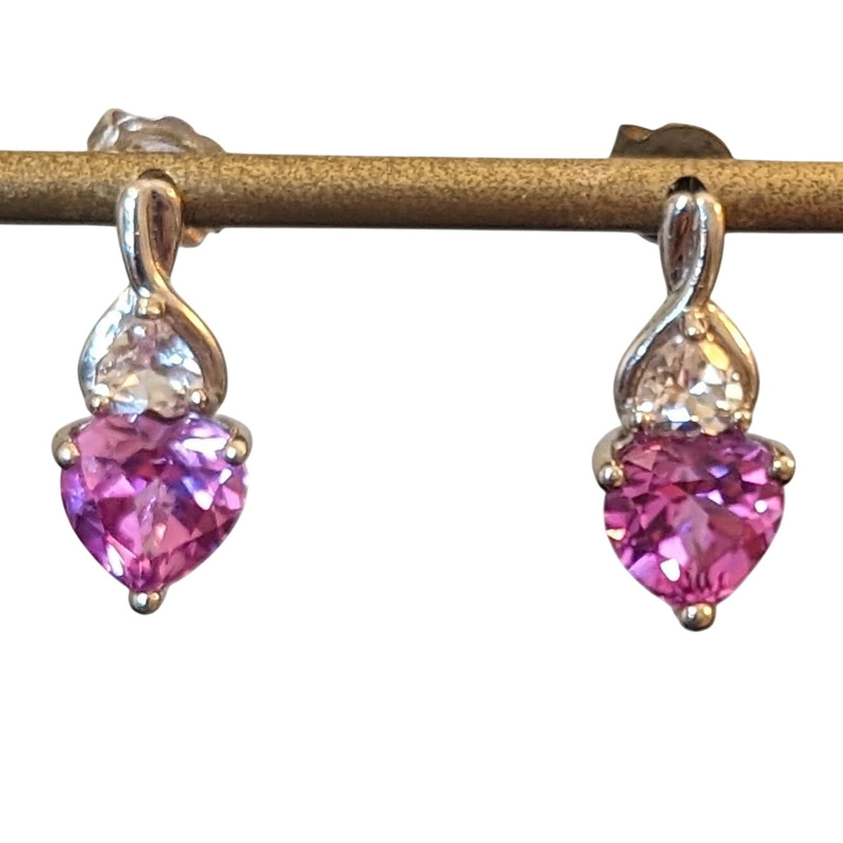 Pink Sapphire CZ 925 Sterling Silver Post Earrings