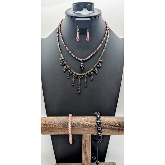 Mixed Lot of Crystal Rhinestone Bead 2 Necklaces 2 Bracelets & Dangle Earrings