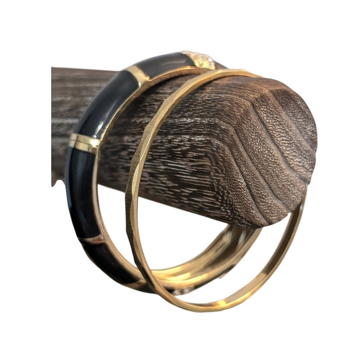 Black Enamel Clamper Monet Gold Tone Bangle & CZ Tennis Bracelet Lot