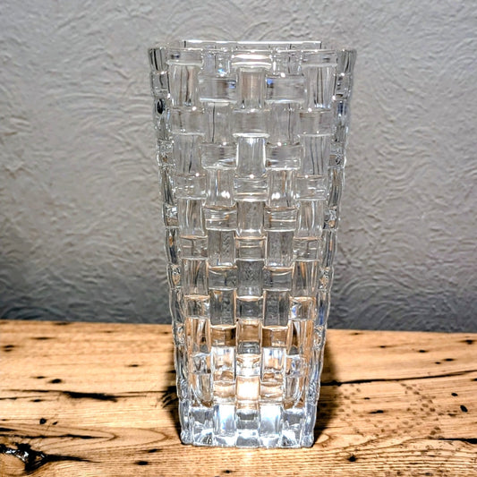 Signed Riedel by Vivant Tyrol Crystal Bossa Nova Basketweave German Design Vase
