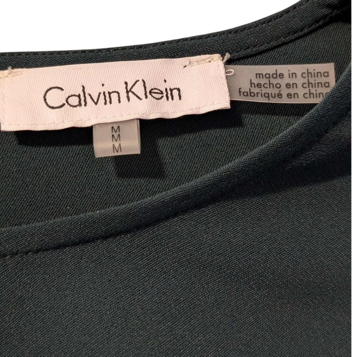 Calvin Klein Dark Green Sheer Bell Sleeve One Button Back Blouse Womens Size M