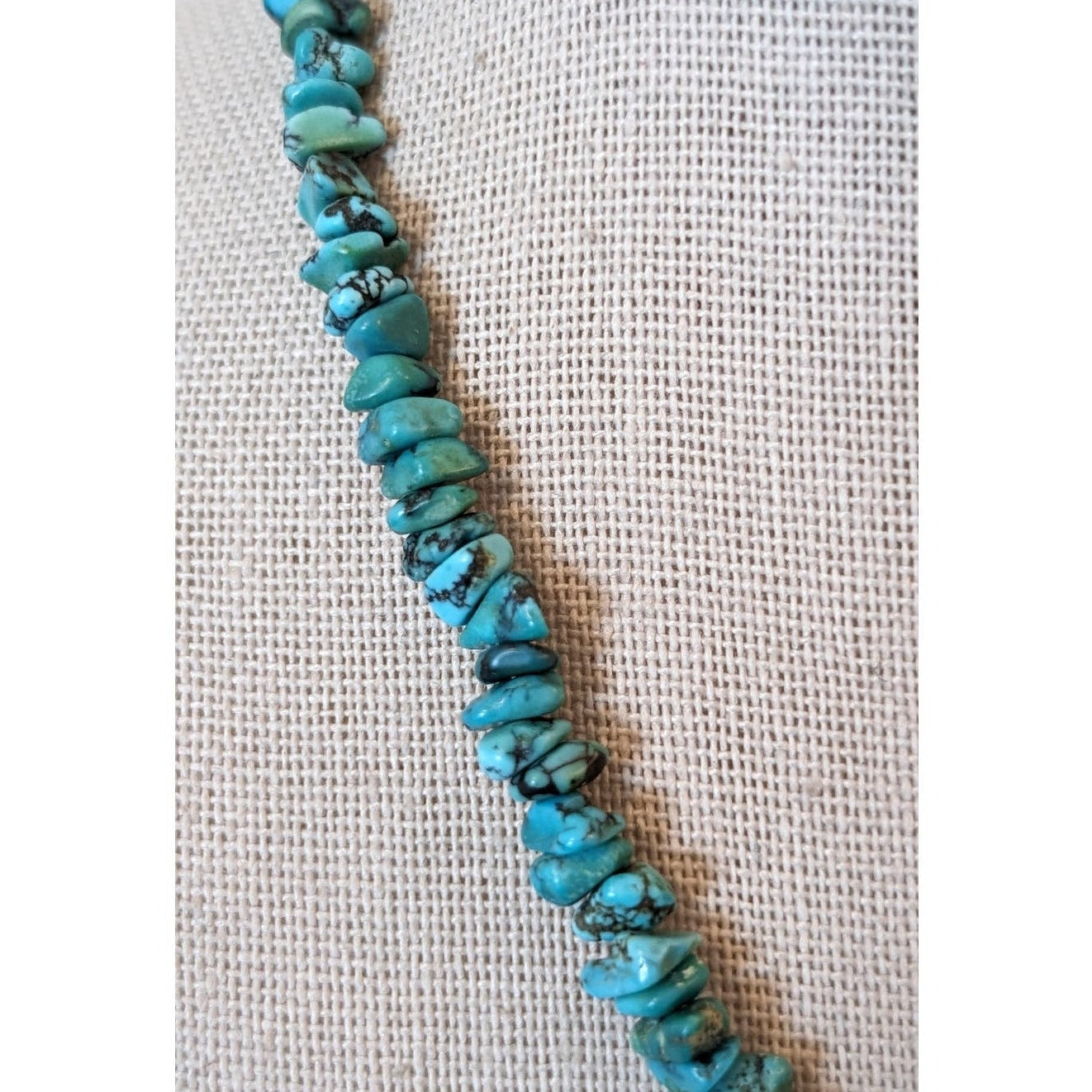 Genuine Turquoise Chip Strand Necklace with Sterling Silver Chain and Clasp
