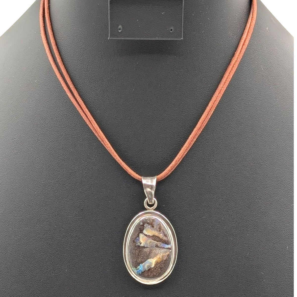 925 Sterling Silver Australian Boulder Opal Pendant 16" Silpada Cord Necklace