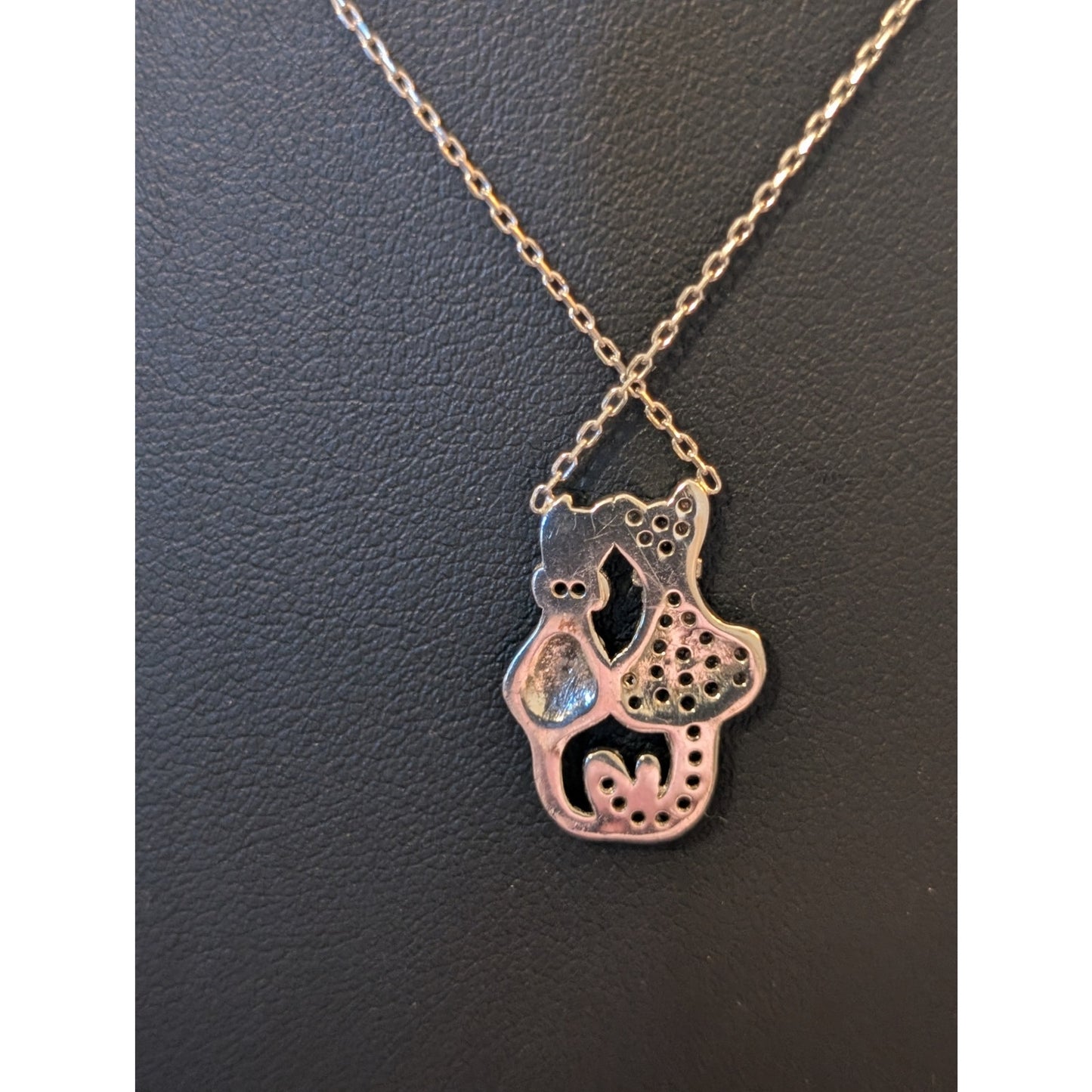 Dainty Twin Cats 925 Sterling Silver Crystal Pendant Chain 16"-18" Necklace