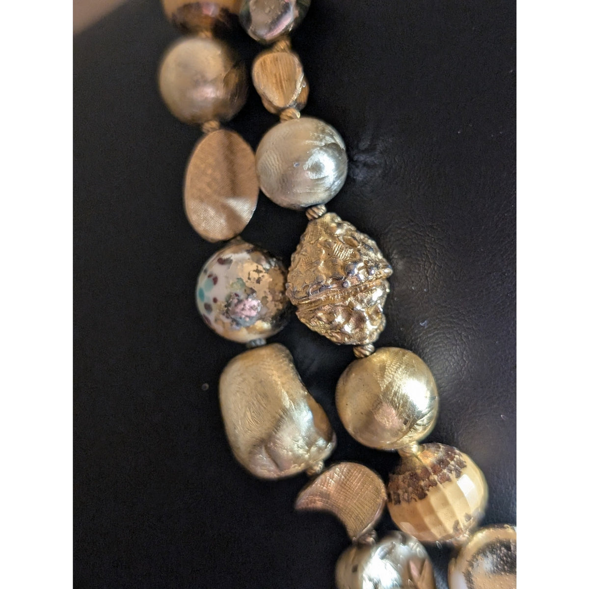VTG Signed Hattie Carnegie Two Strand Goldtone & Silver Tone Beaded 19" Necklace