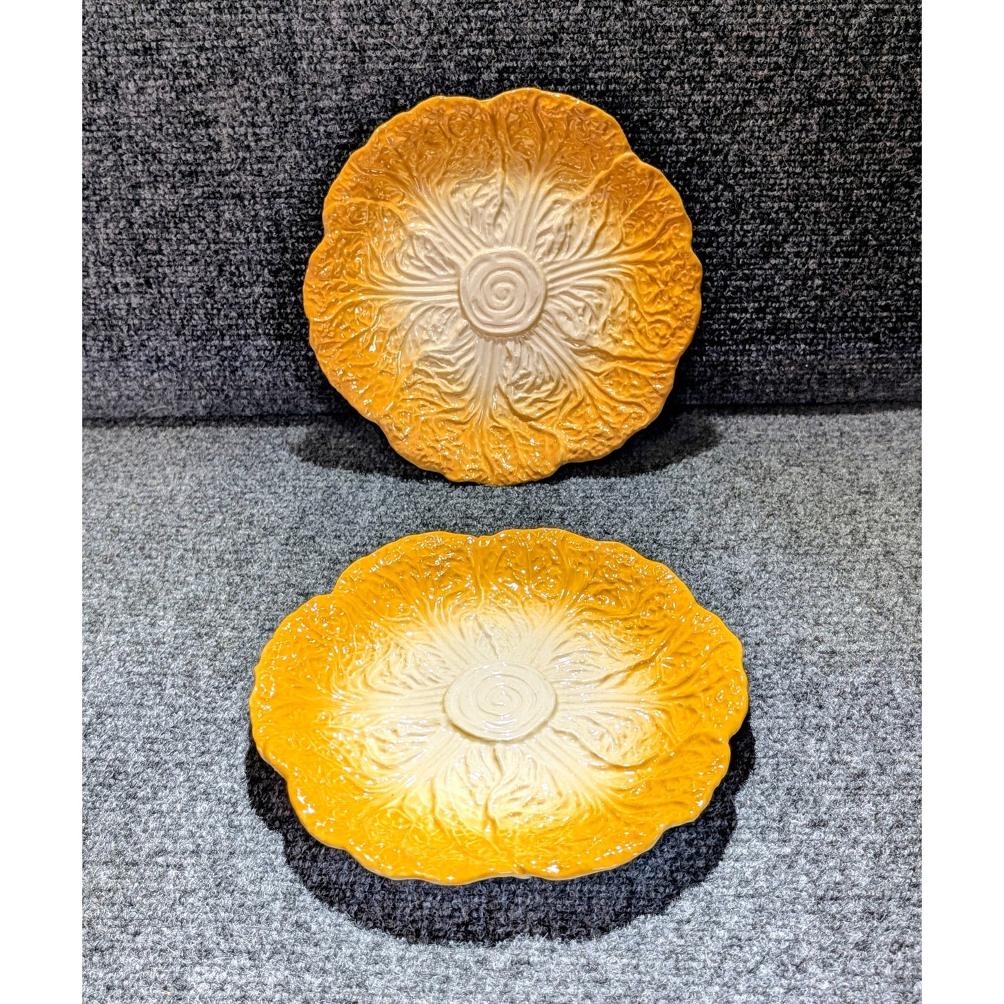 Set of Two Yellow/Golden Cabbage Leaf Plates