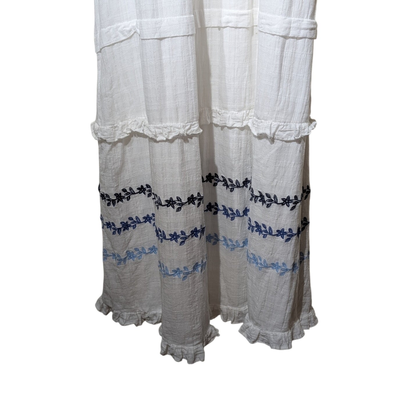 Draper James RSVP White Blue Embroidered Smocked Bodice Tiered Maxi Dress Sz XL