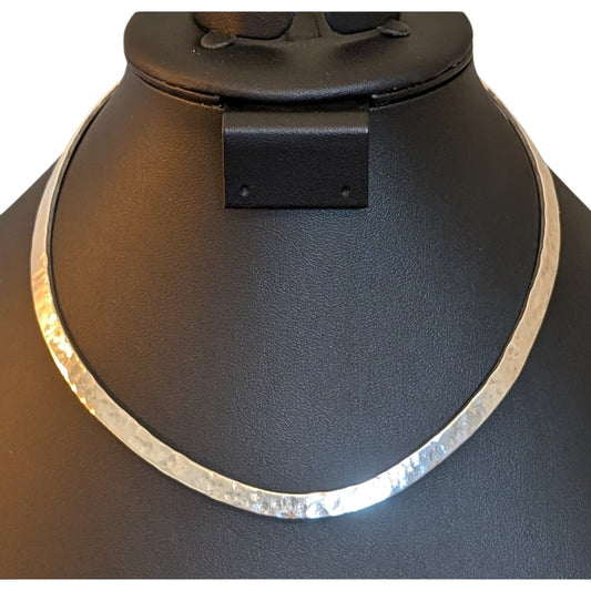 Silver Plated Unmarked Hammered Collar Torque Necklace