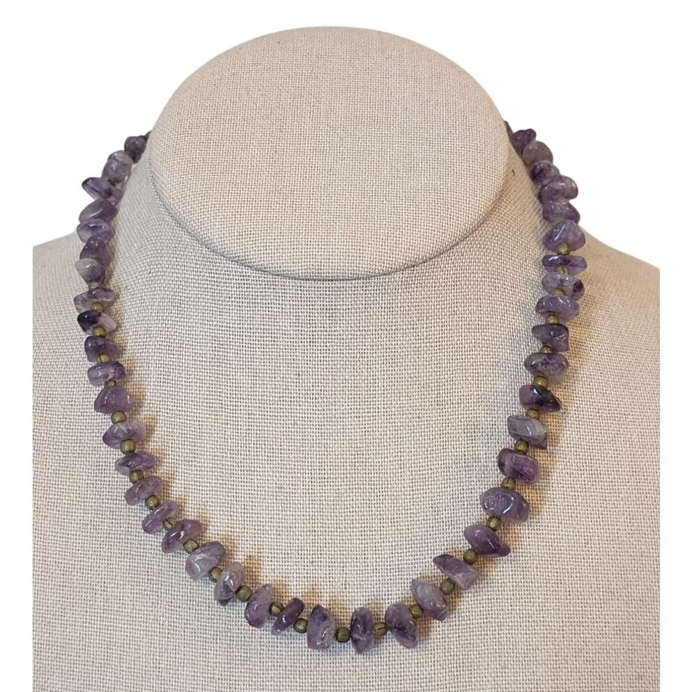 Vintage Natural Amethyst Chip Barrel Clasp 16" Necklace
