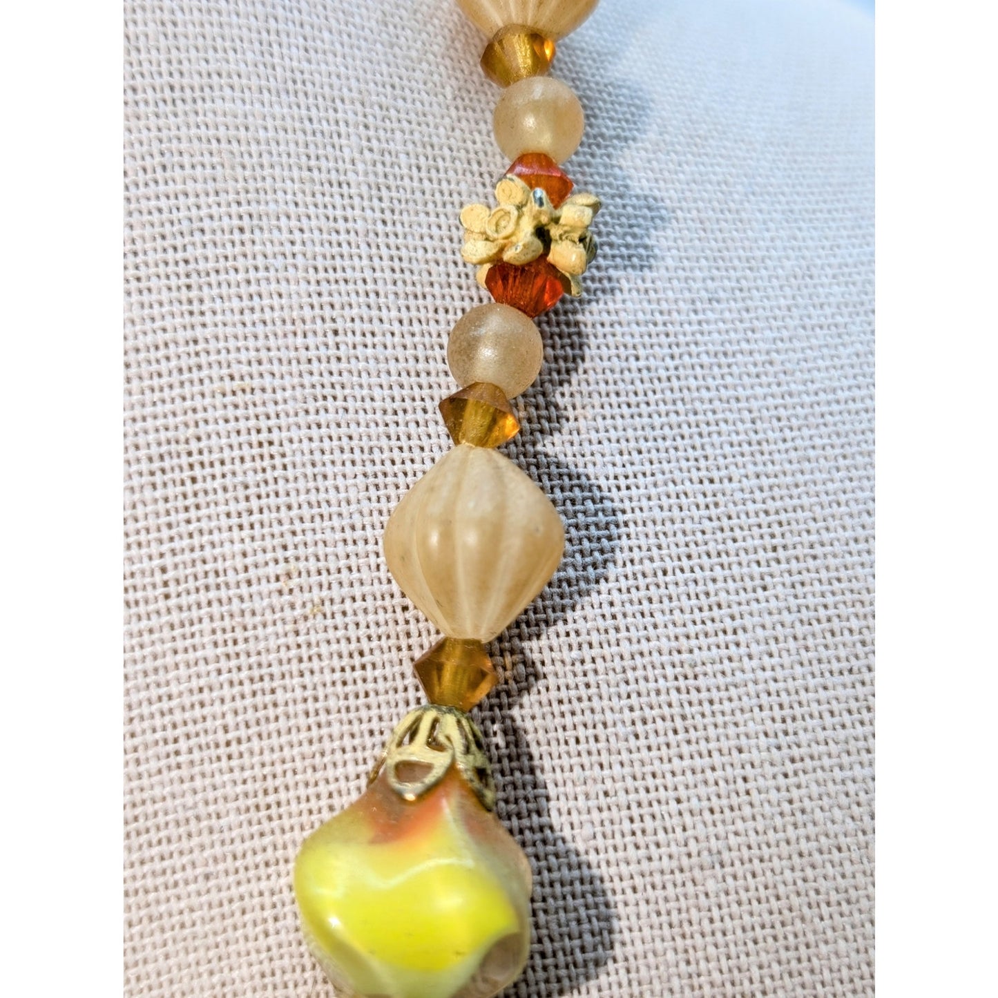 Vintage/Antique Yellow Orange Cream Glass Bead 18"  Necklace