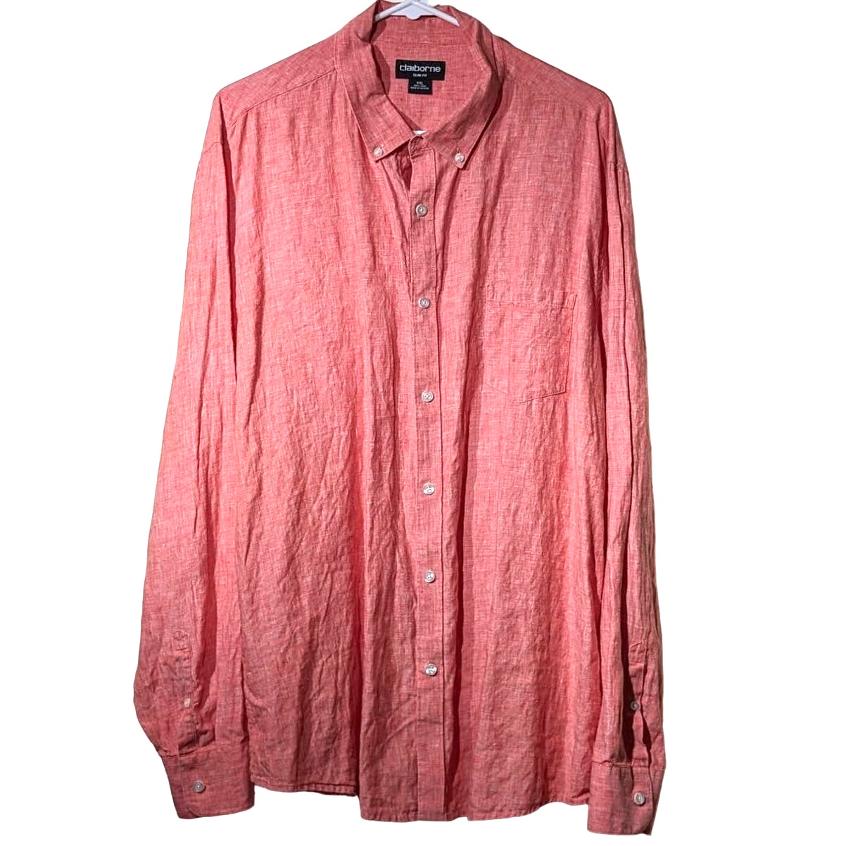 Claiborne Orange 100% Linen Slim Fit Button Down Mens Shirt Sz XXL