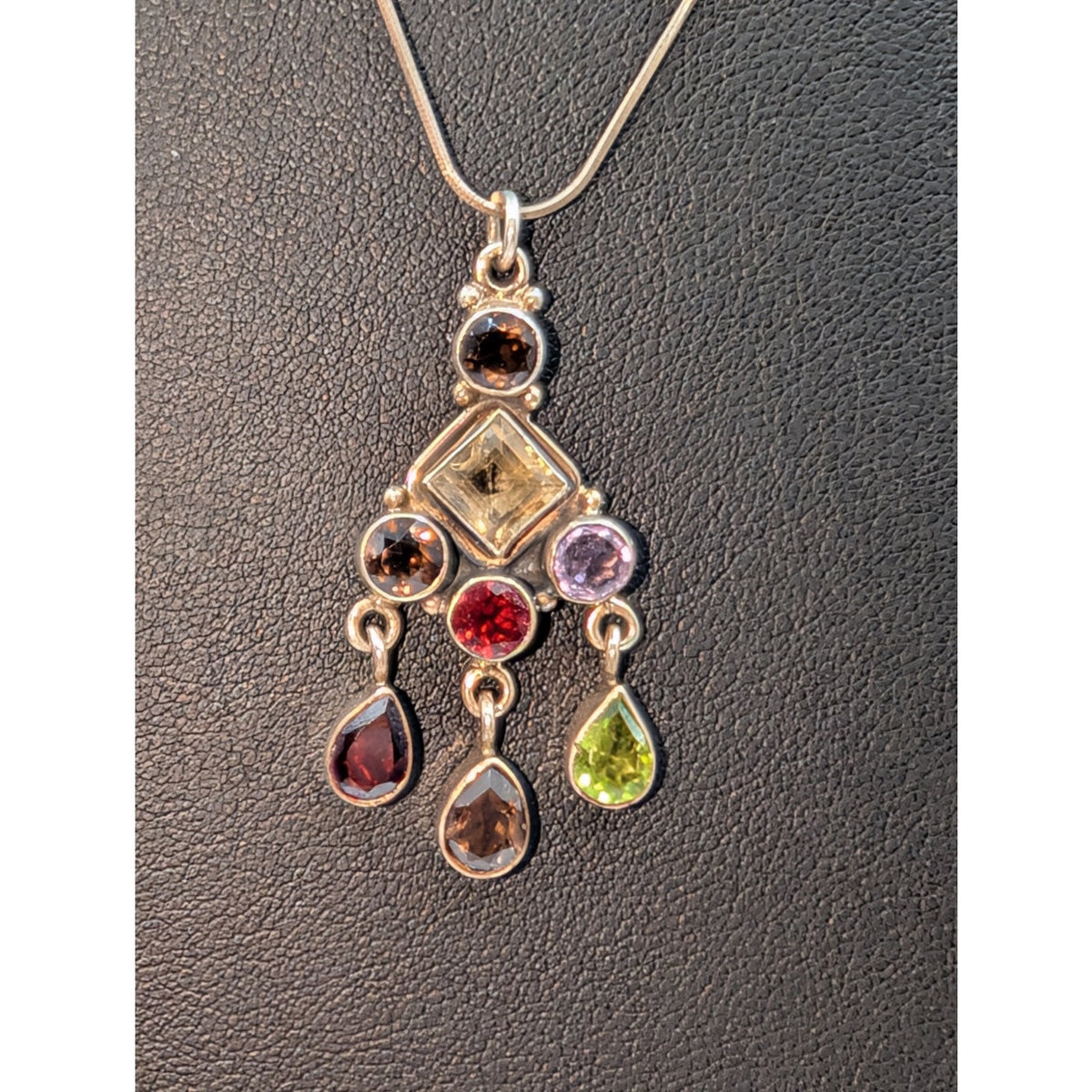 925 Sterling Silver Semi-Precious Gemstone Chandelier Pendant 20" Chain Necklace
