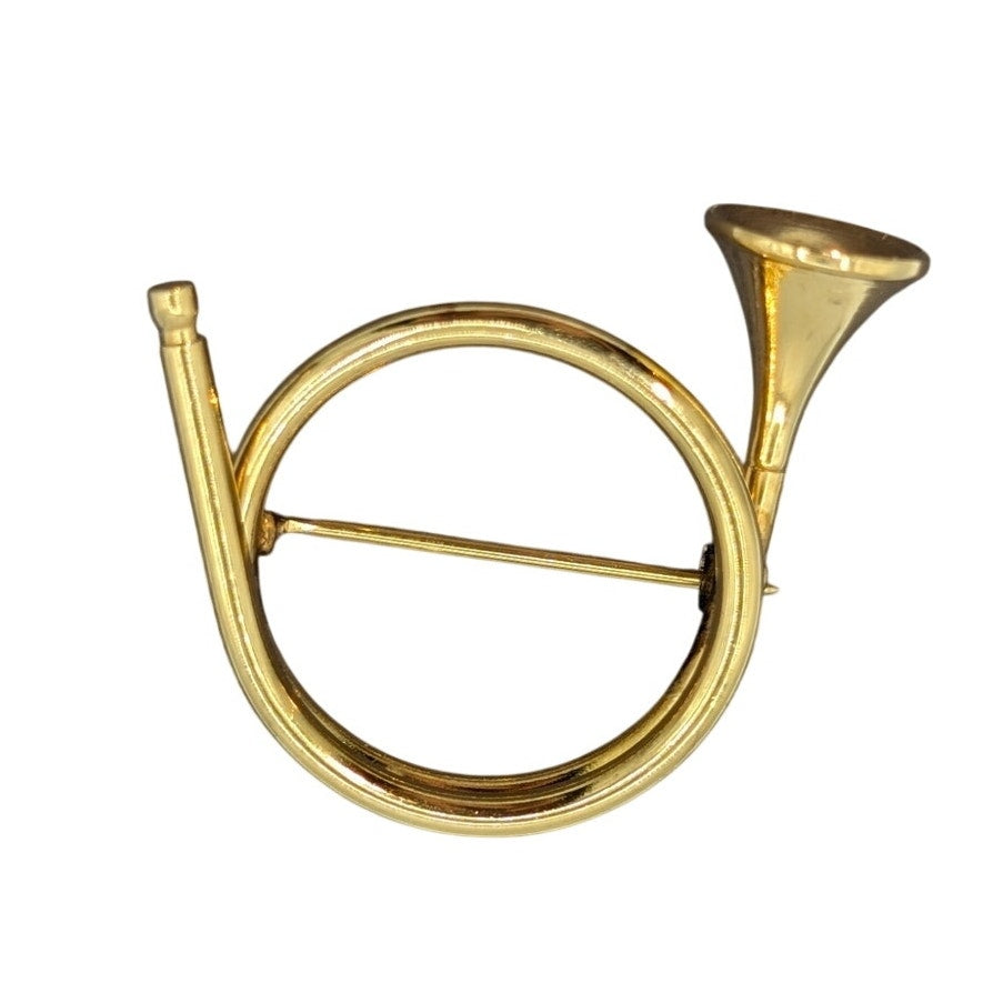 Vintage Gold Tone Musical French Horn Brooch