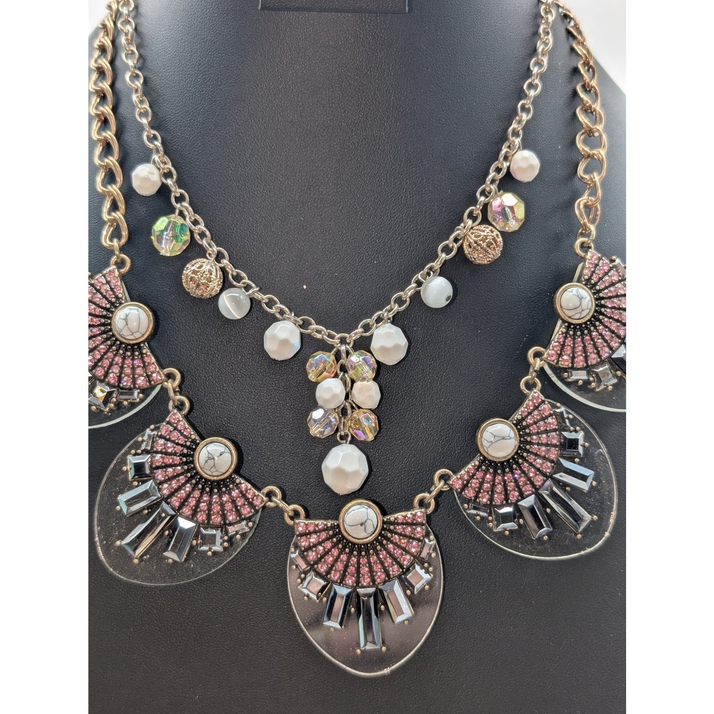 Mixed Lot Clear Pink Rhinestones Howlite 2 Necklaces & 2 Coordinating Bracelets