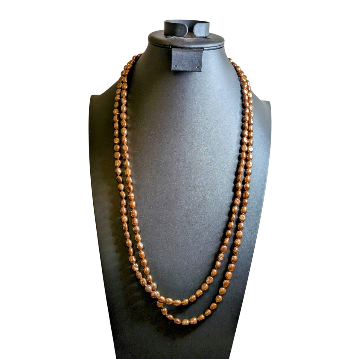 Vintage 66" Copper/Bronze Tone Freshwater Pearls Necklace 115.7g